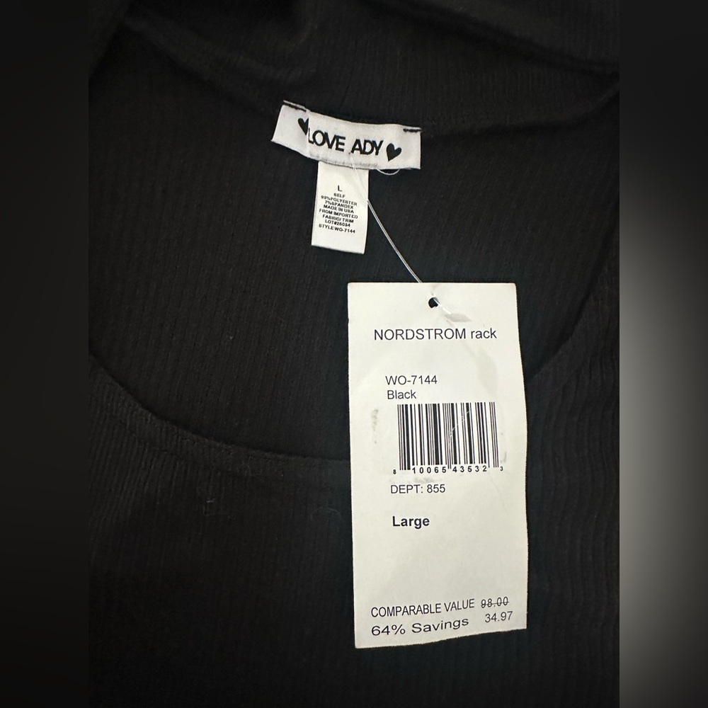 LOVE ADY Ribbed Knit, Neck Cutout, Black Midi Dress Size Large NWT - Picture 7 of 9